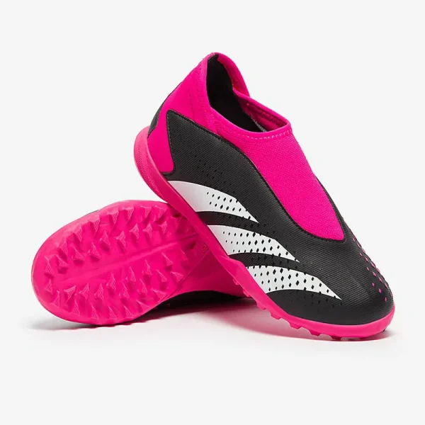 Adidas Børn PRødator Accuracy.3 uden snørebånd TF - Core Sorte/Hvide/Team Shock Lyserøde Fodboldstøvler