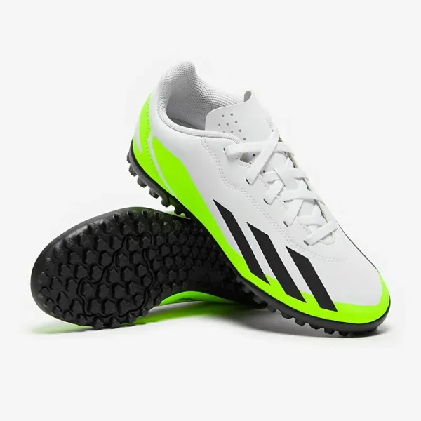 Adidas Børn X Crazyfast.4 TF - Hvide/Core Sorte/Lucid Citron Fodboldstøvler