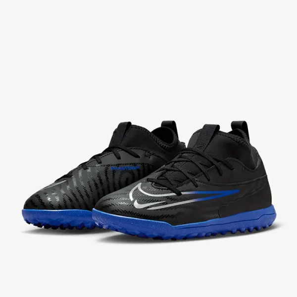 Nike Børn Phantom GX Club DF TF - Sorte/Chrome/Hyper Royal Fodboldstøvler
